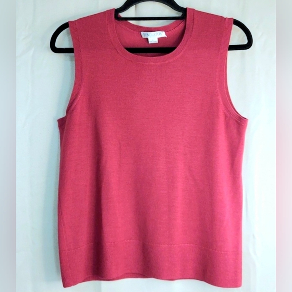 Pendleton Top, Size Large Petite, Sleeveless, Cranberry Plum Tone, Merino Wool